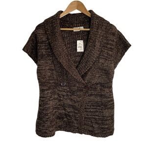 NEW Cato Dark Brown Knit Short Sleeve Shawl Collar V-Neck Cardigan Size XL